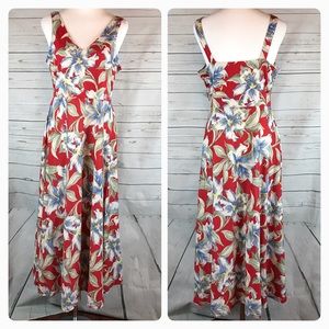 Chaps Ralph Lauren red tropical floral dress Midi